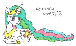 Size: 1146x689 | Tagged: safe, artist:cmara, princess celestia, pony, g4, female, solo, traditional art