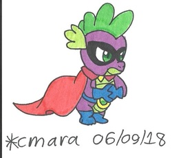 Size: 683x629 | Tagged: safe, artist:cmara, spike, g4, power ponies (episode), humdrum costume, male, power ponies, solo, traditional art