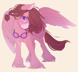 Size: 1815x1682 | Tagged: safe, artist:amphoera, oc, oc only, oc:snowlight, pony, goggles, looking at you, markings, simple background, solo, spread wings, unshorn fetlocks, wings