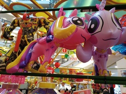 Size: 4032x3016 | Tagged: safe, photographer:horsesplease, princess cadance, inflatable pony, g4, big eyes, bootleg, bumblebee (transformers), clash of hasbro's titans, faic, inflatable, inflatable toy, lantern, malaysia, mid-autumn festival, transformers