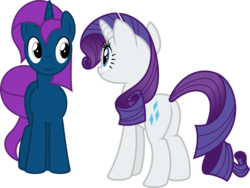 Size: 8525x6400 | Tagged: safe, artist:parclytaxel, rarity, oc, oc:thunder glade, pony, unicorn, g4, .svg available, absurd resolution, alternate hairstyle, butt, commission, female, makeover, male, mare, plot, simple background, stallion, transparent background, vector