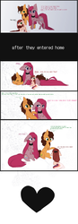 Size: 2000x5732 | Tagged: safe, artist:php146, cheese sandwich, pinkie pie, oc, oc:aiko, pony, g4, clothes, comic, female, filly, heterochromia, male, offspring, parent:cheese sandwich, parent:pinkie pie, parents:cheesepie, pinkamena diane pie, scarf, ship:cheesepie, shipping, straight
