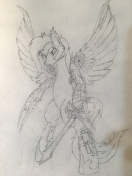 Size: 4032x3024 | Tagged: safe, artist:officiallunardj, oc, oc only, oc:lunar midnight, pony, artificial wings, augmented, mechanical wing, solo, traditional art, wings