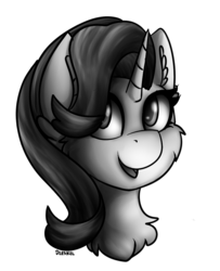 Size: 735x907 | Tagged: safe, artist:deraniel, starlight glimmer, pony, unicorn, g4, black and white, bust, cheek fluff, chest fluff, ear fluff, female, fluffy, grayscale, happy, monochrome, simple background, smiling, solo, transparent background