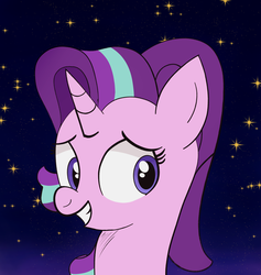 Size: 1280x1352 | Tagged: safe, artist:badponyvectors, starlight glimmer, pony, unicorn, g4, female, grin, nervous, nervous smile, night, smiling, solo, stars