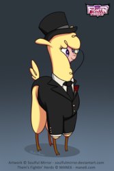 Size: 1600x2400 | Tagged: safe, artist:soulfulmirror, paprika (tfh), alpaca, them's fightin' herds, clothes, cloven hooves, community related, female, hat, monocle, monocle and top hat, solo, suit, top hat