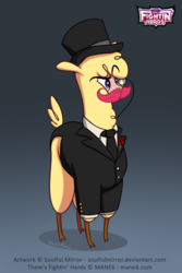 Size: 1600x2400 | Tagged: safe, artist:soulfulmirror, paprika (tfh), alpaca, them's fightin' herds, clothes, cloven hooves, community related, facial hair, female, hat, markiplier, monocle, monocle and top hat, moustache, solo, suit, top hat, warfstache