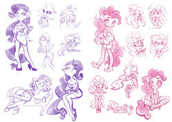 Size: 1024x726 | Tagged: safe, artist:holivi, pinkie pie, rarity, anthro, g4, cute, diapinkes, female, marshmelodrama, ponk, raribetes, sketch, sketch dump