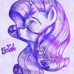 Size: 1000x1000 | Tagged: safe, artist:bellamyrocks, rarity, pony, unicorn, g4, bust, eyes closed, female, limited palette, mare, sidemouth, solo, traditional art