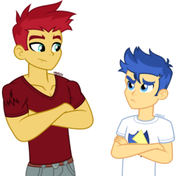 Size: 4000x4014 | Tagged: safe, artist:orin331, flash magnus, flash sentry, equestria girls, g4, crossed arms, duo, equestria girls-ified, simple background, size difference, transparent background, wordplay