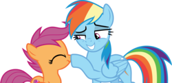 Size: 6201x3000 | Tagged: safe, artist:cloudy glow, rainbow dash, scootaloo, pegasus, pony, g4, the washouts (episode), .ai available, boop, cute, cutealoo, duo, eyes closed, scootalove, simple background, smiling, transparent background, vector