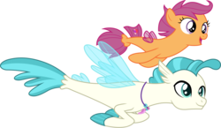 Size: 5173x3000 | Tagged: safe, artist:cloudy glow, scootaloo, terramar, seapony (g4), g4, surf and/or turf, .ai available, duo, open mouth, seaponified, seapony scootaloo, simple background, species swap, swimming, transparent background, vector
