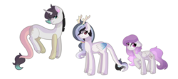 Size: 3463x1537 | Tagged: safe, artist:moon-rose-rosie, oc, oc only, oc:desorde, oc:flawless harmony, oc:sunrise, draconequus, hybrid, pegasus, pony, female, interspecies offspring, male, mare, offspring, parent:discord, parent:princess celestia, parents:dislestia, simple background, transparent background, trio