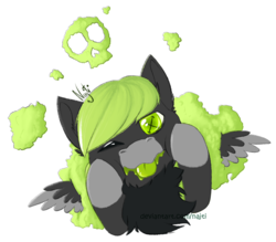 Size: 2141x1875 | Tagged: safe, artist:najti, oc, oc only, oc:toxic sludge, pegasus, pony, :p, bust, cloud, cute, experimental style, flat colors, fluffy, fog, head, hooves, looking at you, one eye closed, poison, portrait, silly, simple background, simple shading, sketch, sludge, solo, tongue out, transparent background, wings, wink, x eyes