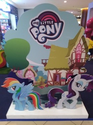 Size: 3016x4032 | Tagged: safe, photographer:horsesplease, rainbow dash, rarity, pegasus, pony, unicorn, g4, my little pony: the movie, malaysia, my little pony logo