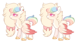 Size: 1024x551 | Tagged: safe, artist:miliito, oc, oc only, pegasus, pony, bow, chest fluff, cloven hooves, colored wings, colored wingtips, freckles, hair bow, magical lesbian spawn, offspring, parent:applejack, parent:rainbow dash, parents:appledash, rainbow freckles, simple background, solo, transparent background