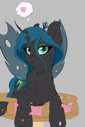 Size: 2000x3000 | Tagged: safe, artist:skitsroom, queen chrysalis, changeling, changeling queen, g4, female, fluffy, heart, high res, looking at you, solo, thought bubble