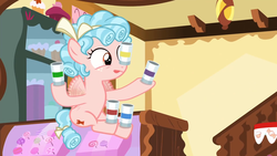 Size: 1920x1080 | Tagged: safe, screencap, cozy glow, pegasus, pony, g4, marks for effort, season 8, balancing, bow, cozybetes, cute, female, filly, flying, foal, hair bow, ponies balancing stuff on their nose, ringlets, tail bow, tongue out