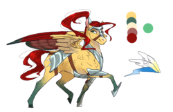 Size: 2435x1581 | Tagged: safe, artist:ashurikrbg, oc, pegasus, pony, adoptable, armor, colored wings, female, mare, offspring, parent:flash magnus, parent:fluttershy, parents:fluttermagnus, realistic horse legs, reference sheet, simple background, transparent background