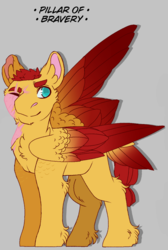 Size: 843x1254 | Tagged: safe, artist:raggityfox, flash magnus, pegasus, pony, g4, alternate hairstyle, colored wings, gray background, male, missing eye, scar, simple background, tail feathers, without armor