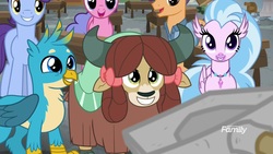 Size: 1920x1080 | Tagged: safe, screencap, berry blend, berry bliss, fine catch, gallus, november rain, silverstream, yona, griffon, hippogriff, pony, yak, a rockhoof and a hard place, g4, female, friendship student, male, shovel