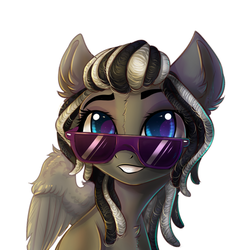 Size: 1024x1077 | Tagged: dead source, safe, artist:freckleplant, oc, oc only, pegasus, pony, female, mare, simple background, solo, sunglasses, white background, ych result