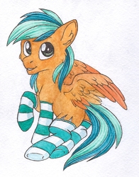 Size: 796x1013 | Tagged: safe, artist:red plume, oc, oc only, oc:naarkerotics, pony, clothes, socks, solo, striped socks, traditional art