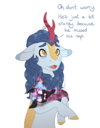 Size: 2200x2800 | Tagged: safe, artist:jackiebloom, oc, oc only, unnamed oc, kirin, nirik, g4, sounds of silence, baby kirin, baby nirik, bags under eyes, cloven hooves, colored hooves, foal, high res, kirin oc, parent and child, simple background, tired, transparent background