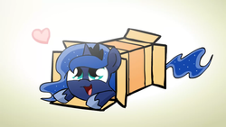 Size: 1920x1080 | Tagged: safe, artist:alfa995, princess luna, g4, box, cute, female, heart, lunabetes, nya, ponies sliding into a box