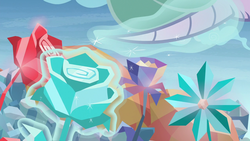 Size: 1280x720 | Tagged: safe, screencap, mistmane, a rockhoof and a hard place, g4, crystal, crystal flower, curved horn, flower, horn, magic, magic aura