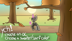 Size: 1920x1080 | Tagged: safe, artist:techreel, pony, advertisement, autumn, commission, leaves, solo, tree, tree branch, ych example, your character here