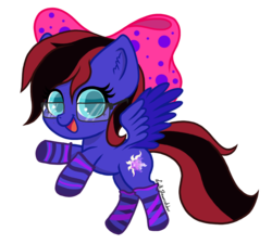 Size: 1424x1280 | Tagged: safe, artist:lucill-dreamcatcher, oc, oc only, oc:skitzy, pegasus, pony, chibi, clothes, female, glasses, mare, ribbon, simple background, socks, solo, transparent background