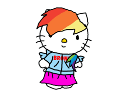 Size: 800x600 | Tagged: safe, rainbow dash, g4, brony, clothes, crossover, hello kitty, hello kitty (character), hoodie, rainbow hair, sanrio, skirt, wings
