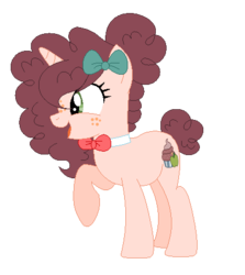 Size: 412x461 | Tagged: safe, artist:xpiankax, oc, oc only, oc:cindy, pony, unicorn, base used, bow, bowtie, female, freckles, hair bow, mare, offspring, parent:cheese sandwich, parent:sugar belle, simple background, solo, transparent background