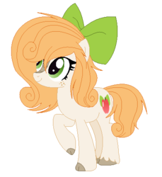 Size: 419x458 | Tagged: safe, artist:xpiankax, oc, oc only, oc:atoris, hybrid, bow, cloven hooves, female, freckles, hair bow, interspecies offspring, kirin hybrid, kirin pony hybrid, mare, offspring, parent:autumn blaze, parent:big macintosh, raised hoof, simple background, solo, transparent background, unshorn fetlocks