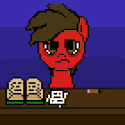 Size: 350x350 | Tagged: safe, artist:nukepony360, oc, oc only, oc:nuclear fission, earth pony, pony, animated, bags under eyes, facedesk, homework, male, pencil, pixel art, procrastination (episode), spongebob squarepants, stallion, the, tired