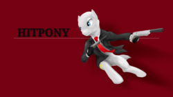 Size: 1280x720 | Tagged: safe, artist:lowelf, pony, action pose, agent 47, amputee, clothes, cropped ears, gun, hitman, ponified, video game, weapon, who needs trigger fingers