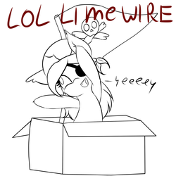 Size: 1280x1279 | Tagged: safe, artist:freefraq, oc, oc only, bat pony, pony, bandana, bat pony oc, box, eeee, eyepatch, flag, lazytown, limewire, lineart, pirate, pony in a box, skull, you are a pirate