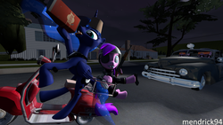 Size: 3840x2160 | Tagged: safe, artist:mendrick94, princess luna, oc, alicorn, pony, g4, 3d, ak-47, assault rifle, blind eye, car, cigarette, female, gas can, gun, high res, mare, police, rifle, source filmmaker, weapon