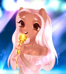 Size: 1129x1280 | Tagged: safe, artist:monekochii, oc, oc only, anthro, gold, singer, solo, stage