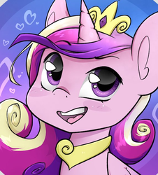 Size: 572x634 | Tagged: safe, artist:midnightpremiere, princess cadance, alicorn, pony, g4, bust, crown, female, happy, jewelry, looking at you, mare, open mouth, portrait, regalia, solo