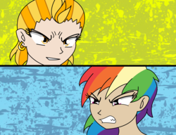 Size: 3229x2479 | Tagged: safe, artist:banquo0, lightning dust, rainbow dash, human, g4, high res, humanized, rivalry