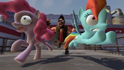 Size: 1280x720 | Tagged: safe, artist:dragonboi471, pinkie pie, rainbow dash, g4, 3d, bearded expense, crossover, gmod, heavy weapons guy, team fortress 2