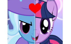 Size: 772x482 | Tagged: artist needed, safe, edit, trixie, twilight sparkle, g4, female, heart, lesbian, ship:twixie, shipping, shipping domino