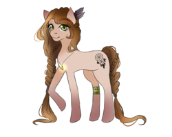 Size: 1693x1345 | Tagged: safe, artist:aomisenpai, oc, oc only, oc:dream maker, earth pony, pony, braid, cutie mark, dreamcatcher, feather, female, garter, green eyes, hair tie, jewelry, long mane, long tail, looking at you, mare, necklace, simple background, smiling, solo, transparent background