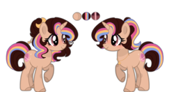 Size: 4466x2353 | Tagged: dead source, safe, artist:moon-rose-rosie, oc, oc only, oc:melanie (moon-rose-rosie), pony, unicorn, brown eyes, color palette, female, hair bun, horn, jewelry, mare, necklace, ponysona, ponytail, raised hoof, reference sheet, simple background, solo, standing, transparent background, unicorn oc