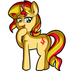 Size: 512x512 | Tagged: safe, artist:anibaruthecat, sunset shimmer, pony, unicorn, g4, big crown thingy, cute, cutie mark, female, jewelry, mare, open mouth, raised hoof, regalia, shimmerbetes, simple background, smug, solo, transparent background