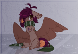Size: 1280x884 | Tagged: safe, artist:php146, oc, oc only, pegasus, pony, chibi, clothes, female, floppy ears, mare, scarf, solo