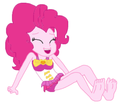 Size: 733x637 | Tagged: safe, artist:logan jones, pinkie pie, equestria girls, equestria girls specials, g4, my little pony equestria girls: better together, my little pony equestria girls: forgotten friendship, barefoot, clothes, eyes closed, feet, female, happy, laughing, open mouth, simple background, soles, swimsuit, toes, white background