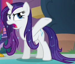 Size: 647x545 | Tagged: safe, screencap, rarity, pony, unicorn, a rockhoof and a hard place, g4, angry, cropped, female, mare, open mouth, solo, wet, wet mane, wet mane rarity